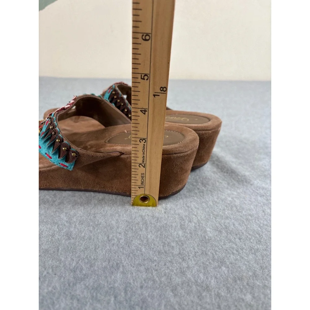 Azura Women Size 38 Brown Suede Colorful Embroidered Boho Wedge Platform Sandals